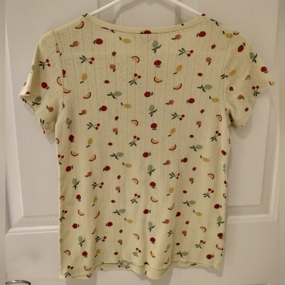 LOFT Outlet Yellow Multicolor Fruit Print Cotton Blend Short Sleeve Sleep Top XS - Picture 5 of 5